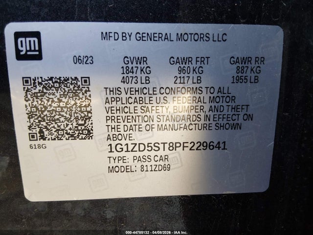 Продажа на аукционе авто 2023 Chevrolet Malibu Fwd 1lt, vin: 1G1ZD5ST8PF229641, номер лота: 44785132