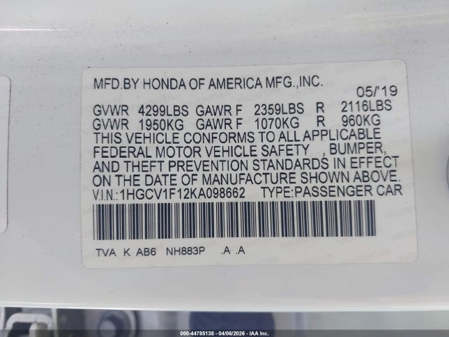 1HGCV1F12KA098662 Honda ACCORD LX