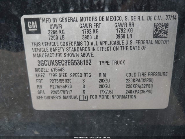 Chevrolet Silverado 1500 1lz 2014 3GCUKSEC8EG538152 Image 9