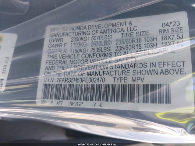 7FARS5H53PE002470 Honda Cr-v Hybrid Sport