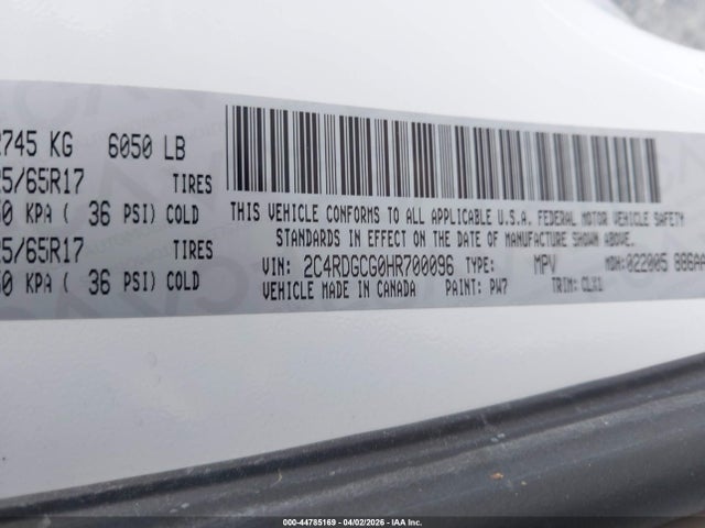 Aukcja sprzedaży 2017 Dodge Grand Caravan Sxt, vin: 2C4RDGCG0HR700096, numer aukcji: 44785169
