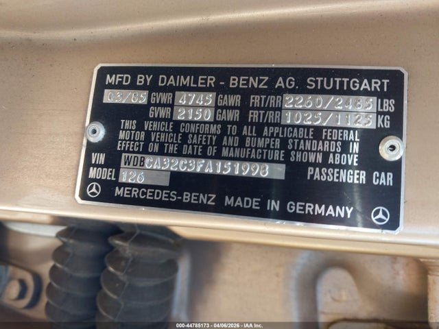 1985 MERCEDES-BENZ 380 WDBCA32C3FA151998 Photo 8
