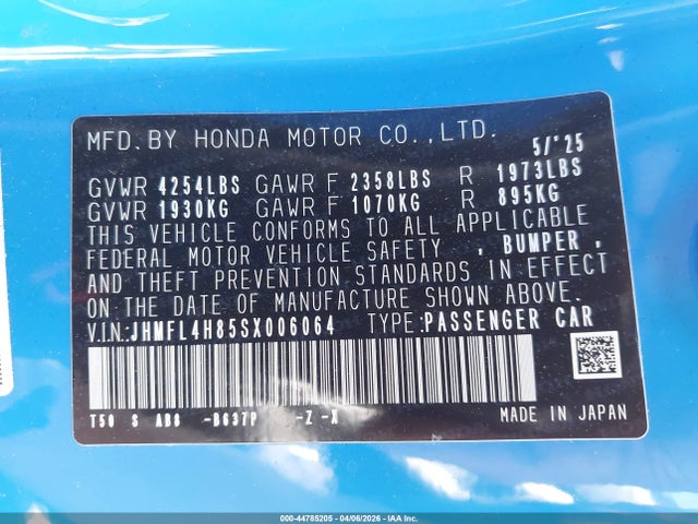 JHMFL4H85SX006064 Honda Civic Hybrid Sport