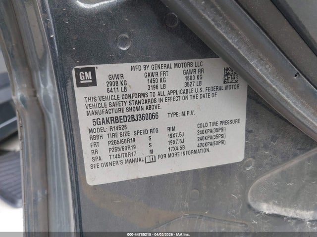 Продаж на аукціоні авто 2011 Buick Enclave 1xl, vin: 5GAKRBED2BJ360066, номер лоту: 44785215
