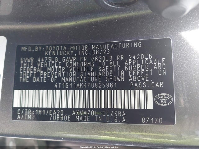Aukcja sprzedaży 2023 Toyota Camry Se, vin: 4T1G11AK4PU825961, numer aukcji: 44785226