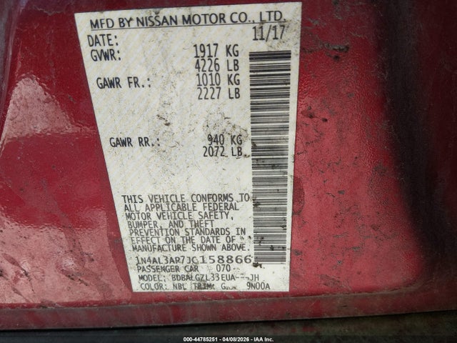 44785251 :رقم المزاد ، 1N4AL3AP7JC158866 vin ، 2018 Nissan Altima 2.5 S مزاد بيع