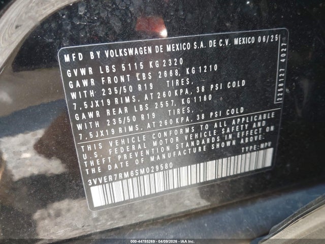44785269 :رقم المزاد ، 3VVER7RM6SM029580 vin ، 2025 Volkswagen Tiguan 2.0t Se مزاد بيع