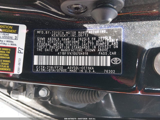 Aukcja sprzedaży 2013 Toyota Camry Se, vin: 4T1BF1FK1DU704918, numer aukcji: 44785270