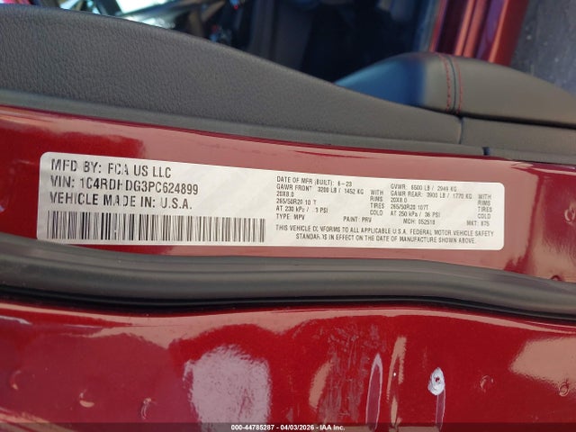 44785287 :رقم المزاد ، 1C4RDHDG3PC624899 vin ، 2023 Dodge Durango Gt Plus Rwd مزاد بيع