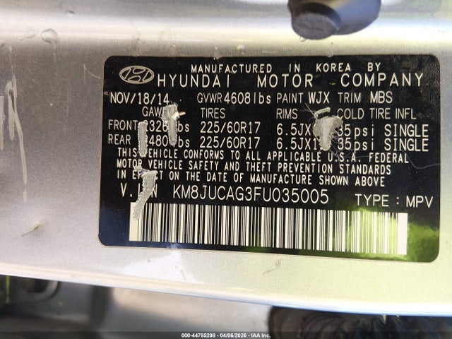 Hyundai TUCSON SE 2015 KM8JUCAG3FU035005 Image 9