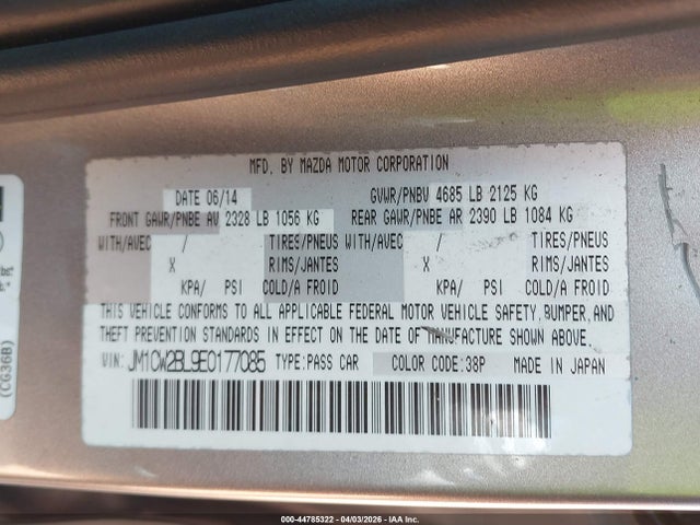 2014 Mazda Mazda5 Sport მანქანა იყიდება აუქციონზე, vin: JM1CW2BL9E0177085, აუქციონის ნომერი: 44785322