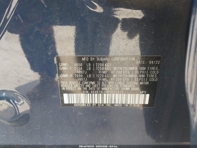 44785335 :رقم المزاد ، 4S4BTALC8P3223533 vin ، 2023 Subaru Outback Onyx Edition مزاد بيع
