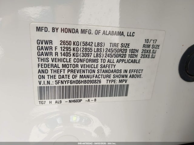 2017 HONDA PILOT 5FNYF6H06HB090826 Photo 8