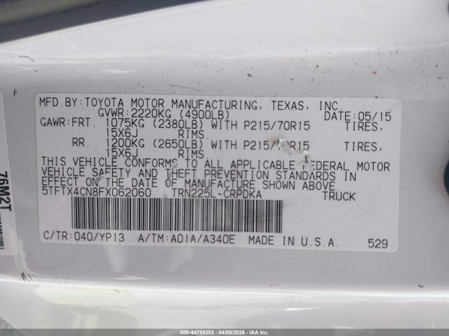 44785353 :رقم المزاد ، 5TFTX4CN8FX062060 vin ، 2015 Toyota Tacoma مزاد بيع