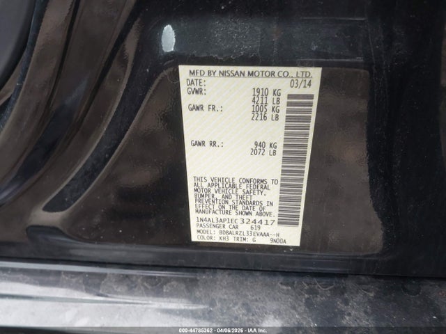 Продажа на аукционе авто 2014 Nissan Altima 2.5 S, vin: 1N4AL3AP1EC324417, номер лота: 44785362