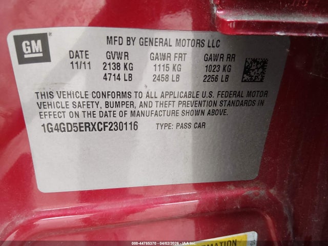 2012 BUICK LACROSSE 1G4GD5ERXCF230116 Photo 8