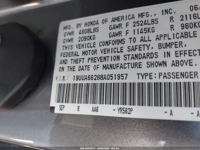Aukcja sprzedaży 2008 Acura Tl 3.2, vin: 19UUA66288A051957, numer aukcji: 44785372