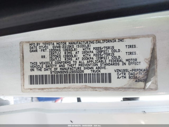2001 TOYOTA TACOMA 5TEGN92N51Z855226 Photo 8