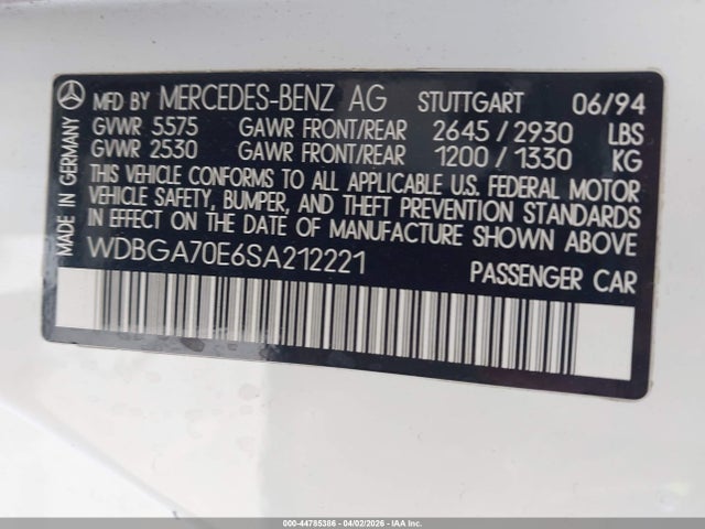 1995 MERCEDES-BENZ S WDBGA70E6SA212221 Photo 8