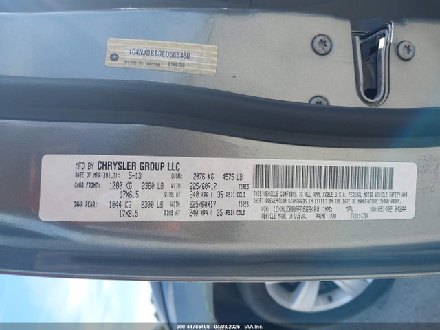 2014 Jeep Compass Sport მანქანა იყიდება აუქციონზე, vin: 1C4NJDBB0ED566460, აუქციონის ნომერი: 44785408