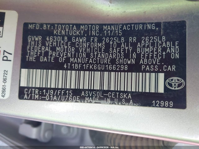 Toyota CAMRY SE 2016 4T1BF1FK6GU166298 Image 9