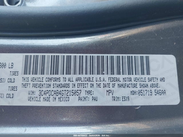 2016 Dodge Journey Se მანქანა იყიდება აუქციონზე, vin: 3C4PDCAB4GT215057, აუქციონის ნომერი: 44785422
