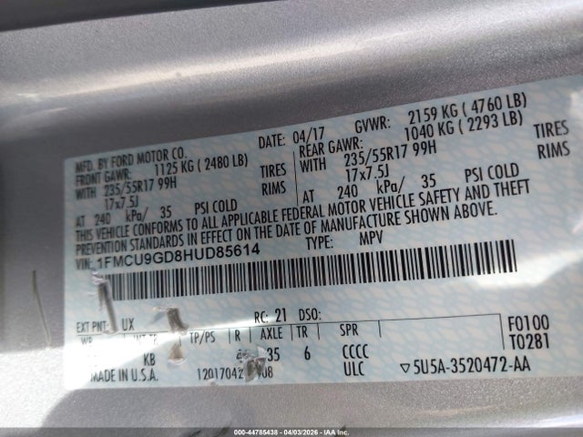 Ford ESCAPE SE 2017 1FMCU9GD8HUD85614 Image 9