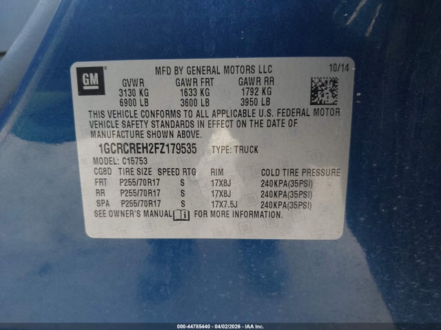 1GCRCREH2FZ179535 Chevrolet Silverado 1500 1lt