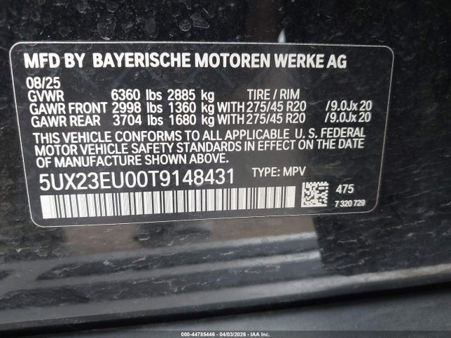 Продажа на аукционе авто 2026 Bmw X5 Xdrive40i, vin: 5UX23EU00T9148431, номер лота: 44785446
