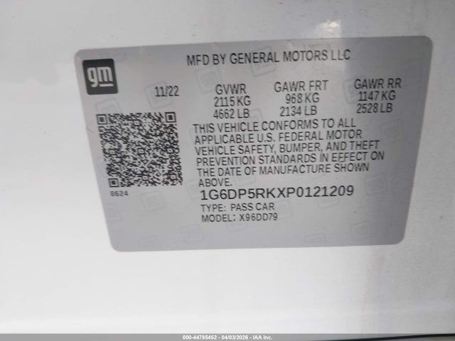 Продажа на аукционе авто 2023 Cadillac Ct5 Sport, vin: 1G6DP5RKXP0121209, номер лота: 44785452