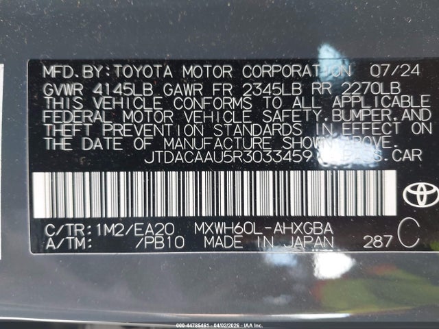 JTDACAAU5R3033459 Toyota PRIUS XLE
