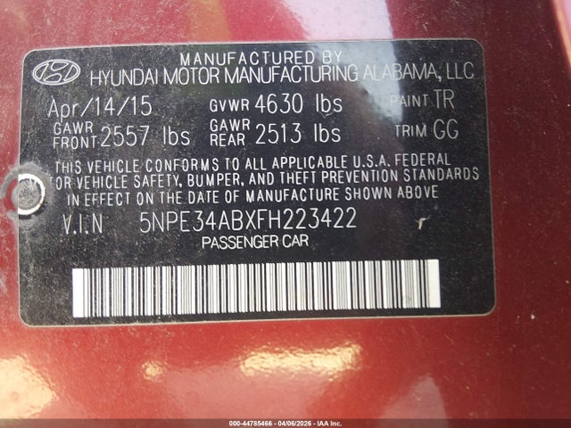 Продажа на аукционе авто 2015 Hyundai Sonata Sport 2.0t, vin: 5NPE34ABXFH223422, номер лота: 44785466