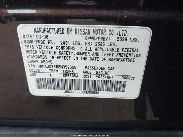 2008 INFINITI EX35 JNKAJ09F88M359558 Photo 8