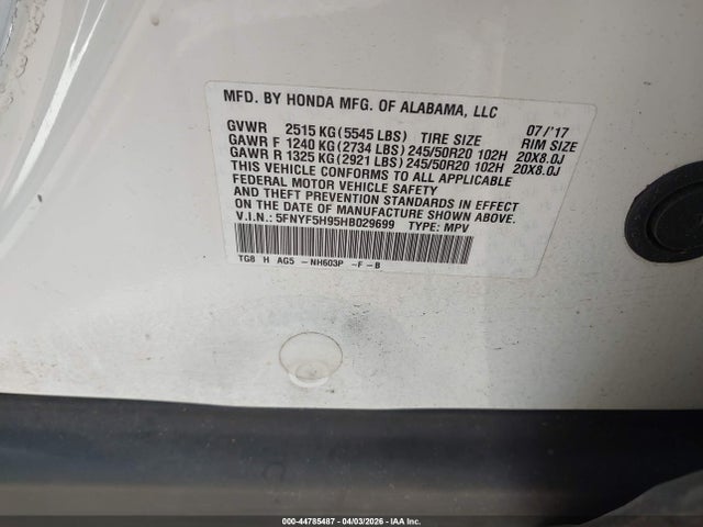 2017 HONDA PILOT 5FNYF5H95HB029699 Photo 8