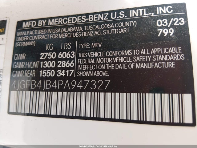 2023 Mercedes-benz Gle 350 მანქანა იყიდება აუქციონზე, vin: 4JGFB4JB4PA947327, აუქციონის ნომერი: 44785502