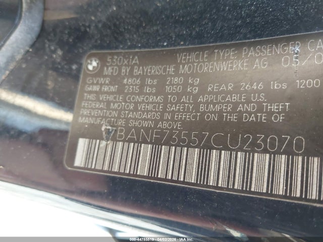 Продаж на аукціоні авто 2007 Bmw 530xi, vin: WBANF73557CU23070, номер лоту: 44785519