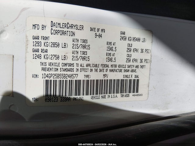 Aukcja sprzedaży 2005 Dodge Caravan Se, vin: 1D4GP25B55B240577, numer aukcji: 44785524