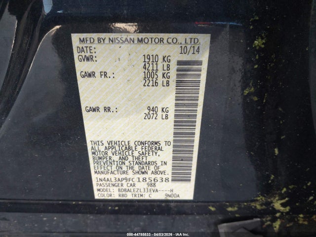Продажа на аукционе авто 2015 Nissan Altima 2.5 S, vin: 1N4AL3AP9FC185638, номер лота: 44785533