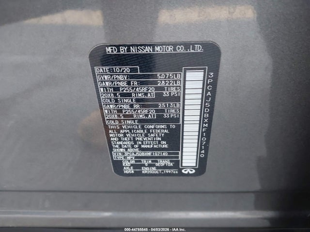 Продажа на аукционе авто 2021 Infiniti Qx50 Autograph Awd, vin: 3PCAJ5DBXMF107140, номер лота: 44785545