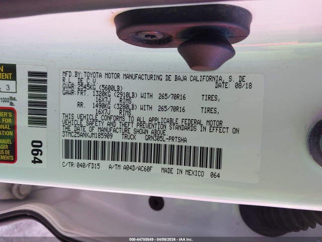 3TMCZ5ANXJM185909 Toyota Tacoma Trd Off Road
