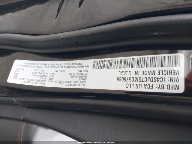 44785566 :رقم المزاد ، 1C4SDJCT5MC576065 vin ، 2021 Dodge Durango R/t Awd مزاد بيع