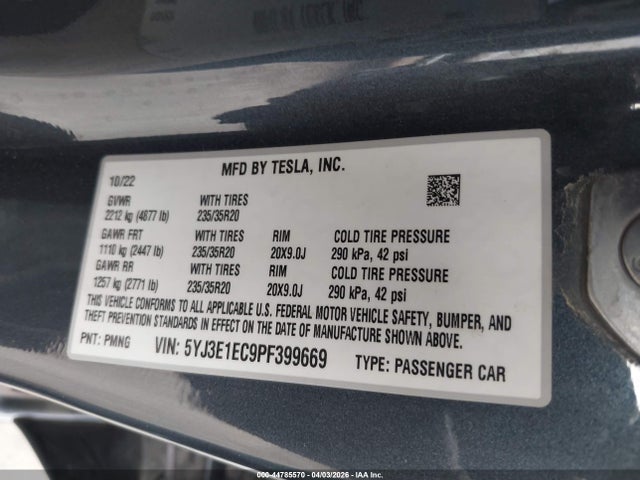 Tesla Model 3 Performance Dual Motor All-wheel Drive 2023 5YJ3E1EC9PF399669 Image 9
