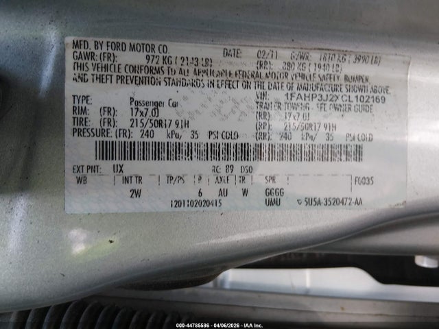 Продажа на аукционе авто 2012 Ford Focus Titanium, vin: 1FAHP3J2XCL102169, номер лота: 44785586