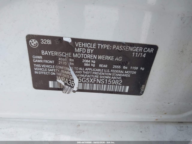 44785599 :رقم المزاد ، WBA3B5G5XFNS15982 vin ، 2015 Bmw 328i Xdrive مزاد بيع