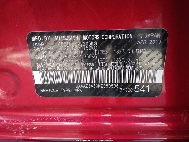 2019 MITSUBISHI OUTLANDER JA4AZ3A33KZ050596 Photo 8