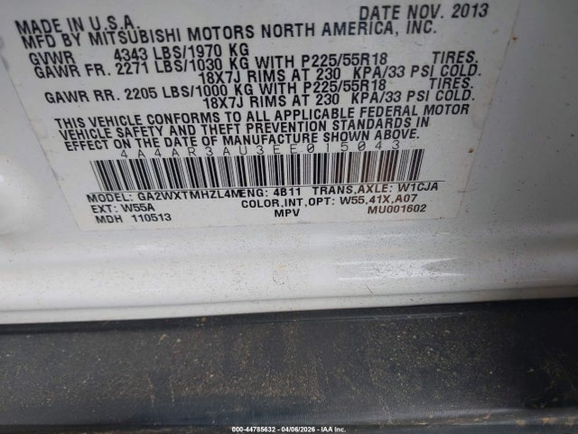 Aukcja sprzedaży 2014 Mitsubishi Outlander Sport Es, vin: 4A4AR3AU3EE015043, numer aukcji: 44785632