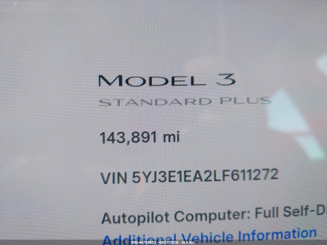 5YJ3E1EA2LF611272 Tesla MODEL 3