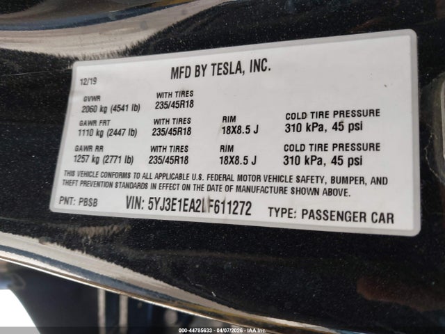 5YJ3E1EA2LF611272 Tesla MODEL 3