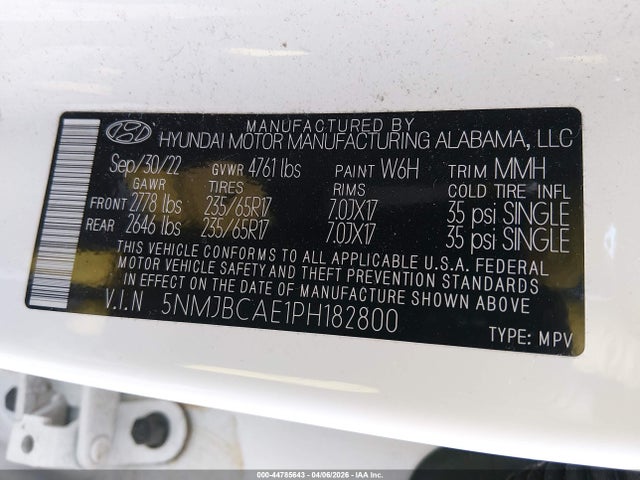 2023 Hyundai Tucson Sel მანქანა იყიდება აუქციონზე, vin: 5NMJBCAE1PH182800, აუქციონის ნომერი: 44785643