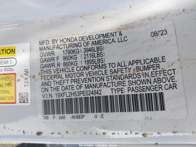 19XFL2H53PE024842 Honda Civic Lx
